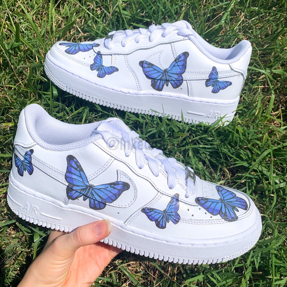 Nike Air Force 1 Custom Blue Butterfly Sneaker - Picture 2 of 5